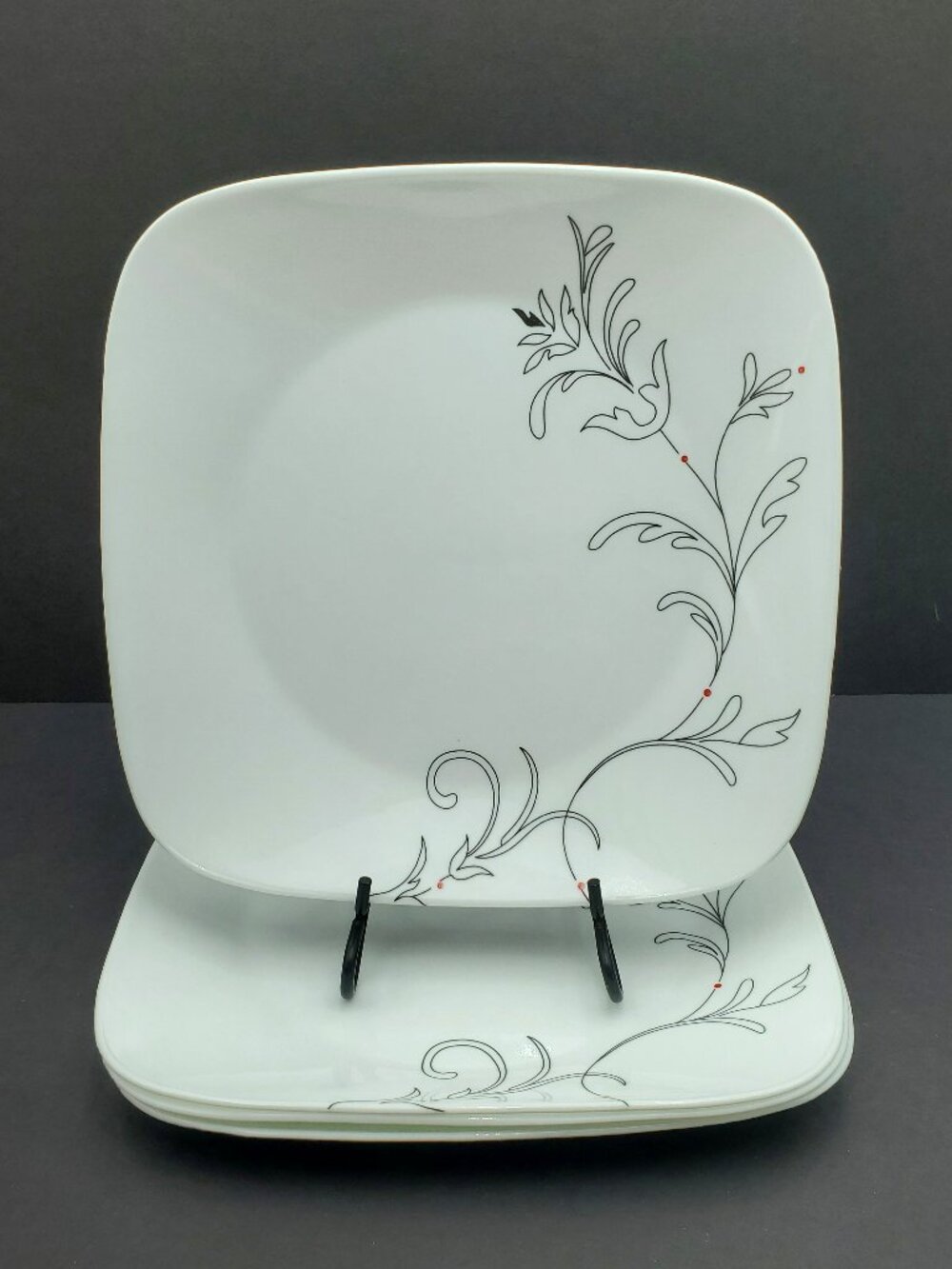 Corelle Royal Lines Dinner Plates Black & White Floral Square Dinner Plates